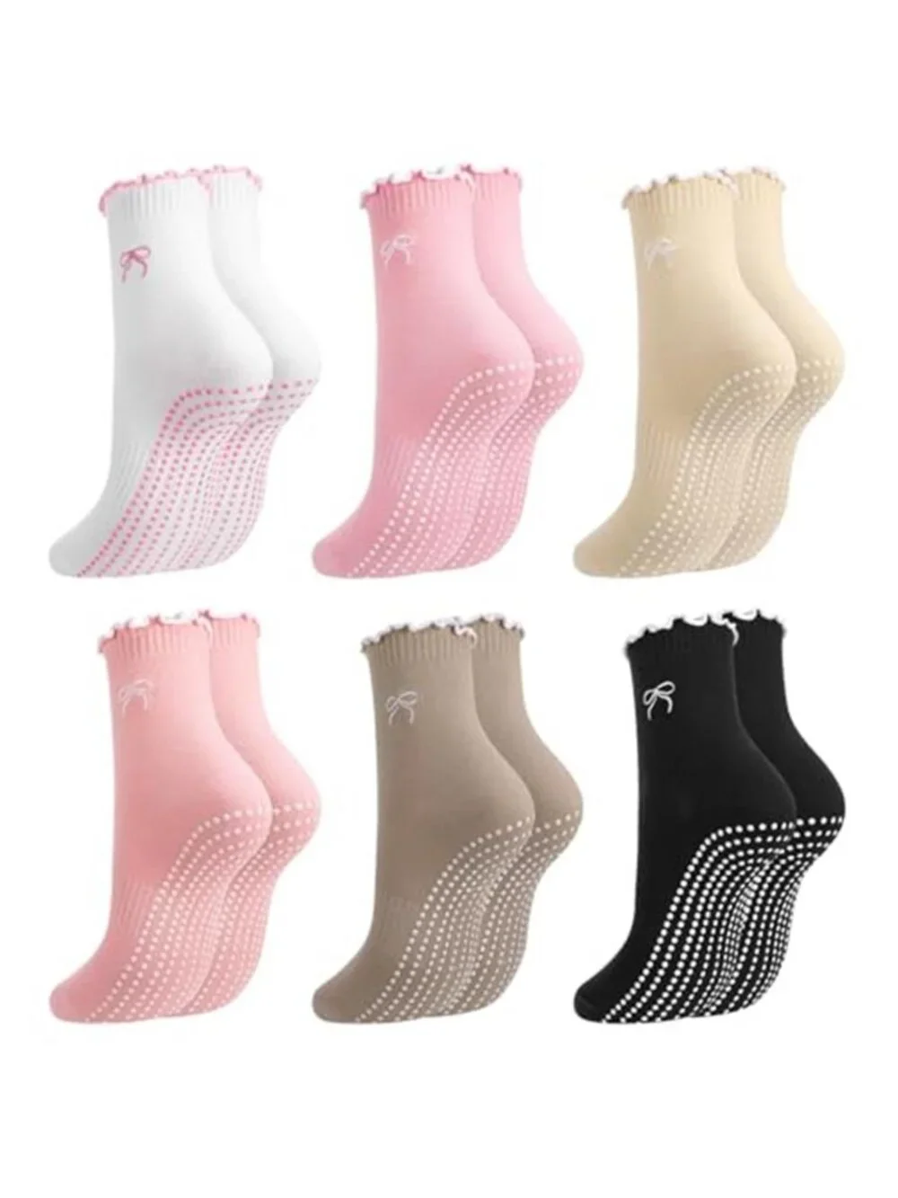 6 Pairs Cute Pilates Socks for Women, Non Slip